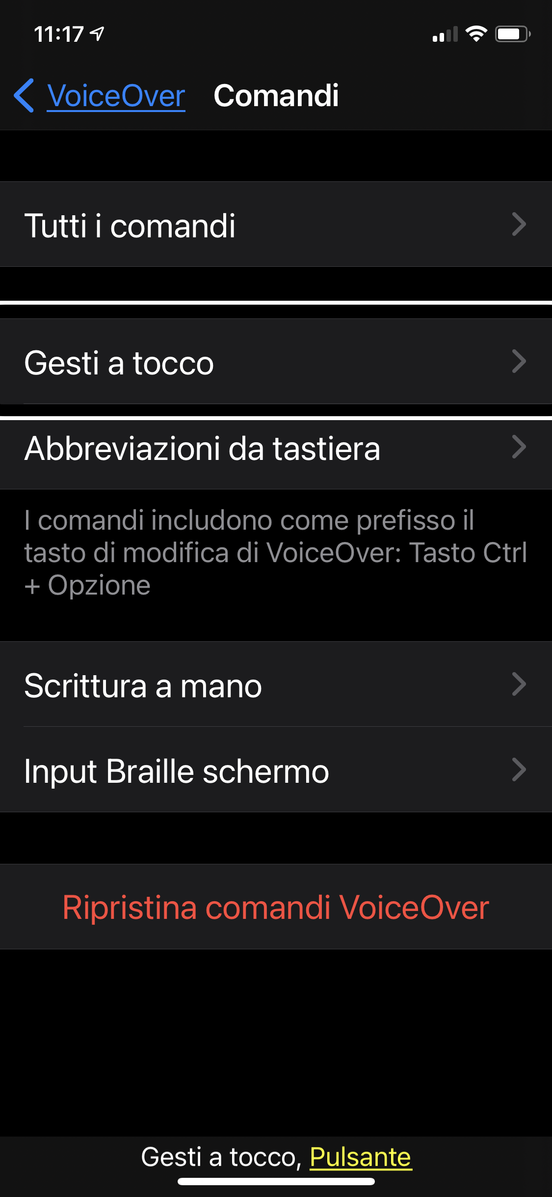 Nell’immagine si vede lo screenshot di un iPhone aperto sull’impostazione modifica nel VoiceOver