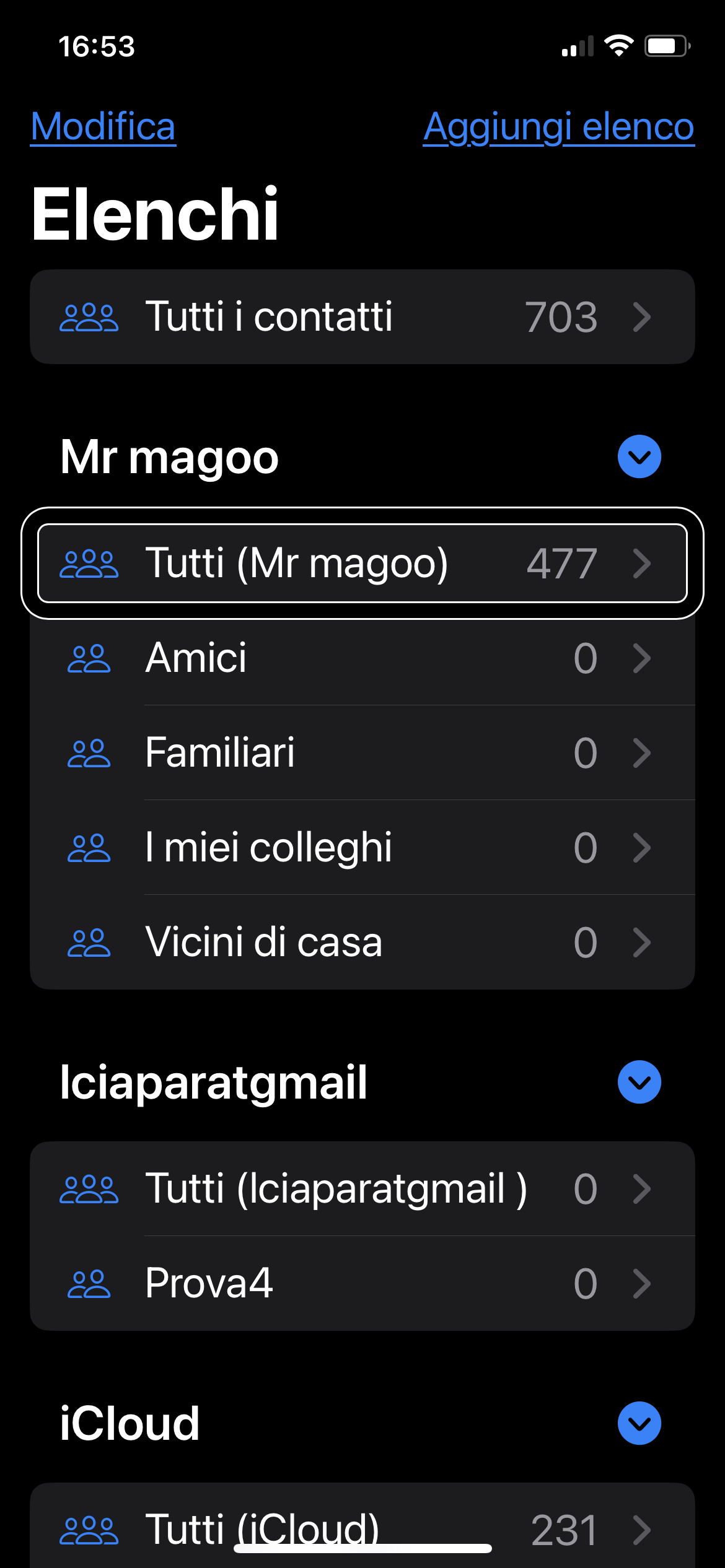 nell’immagine uno screenshot dell’iPhone aperto nell’applicazione contatti