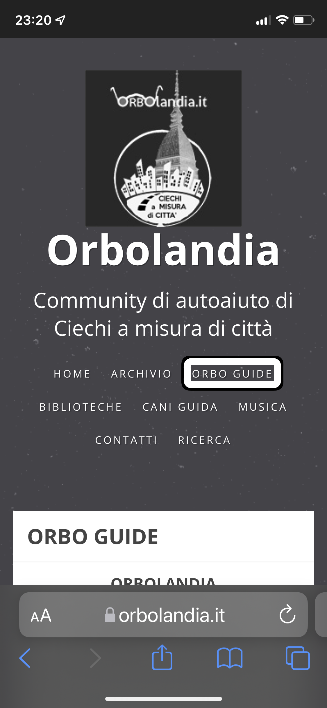 nell’immagine uno screenshot dell’iPhone aperto sul sito di Orbolandia