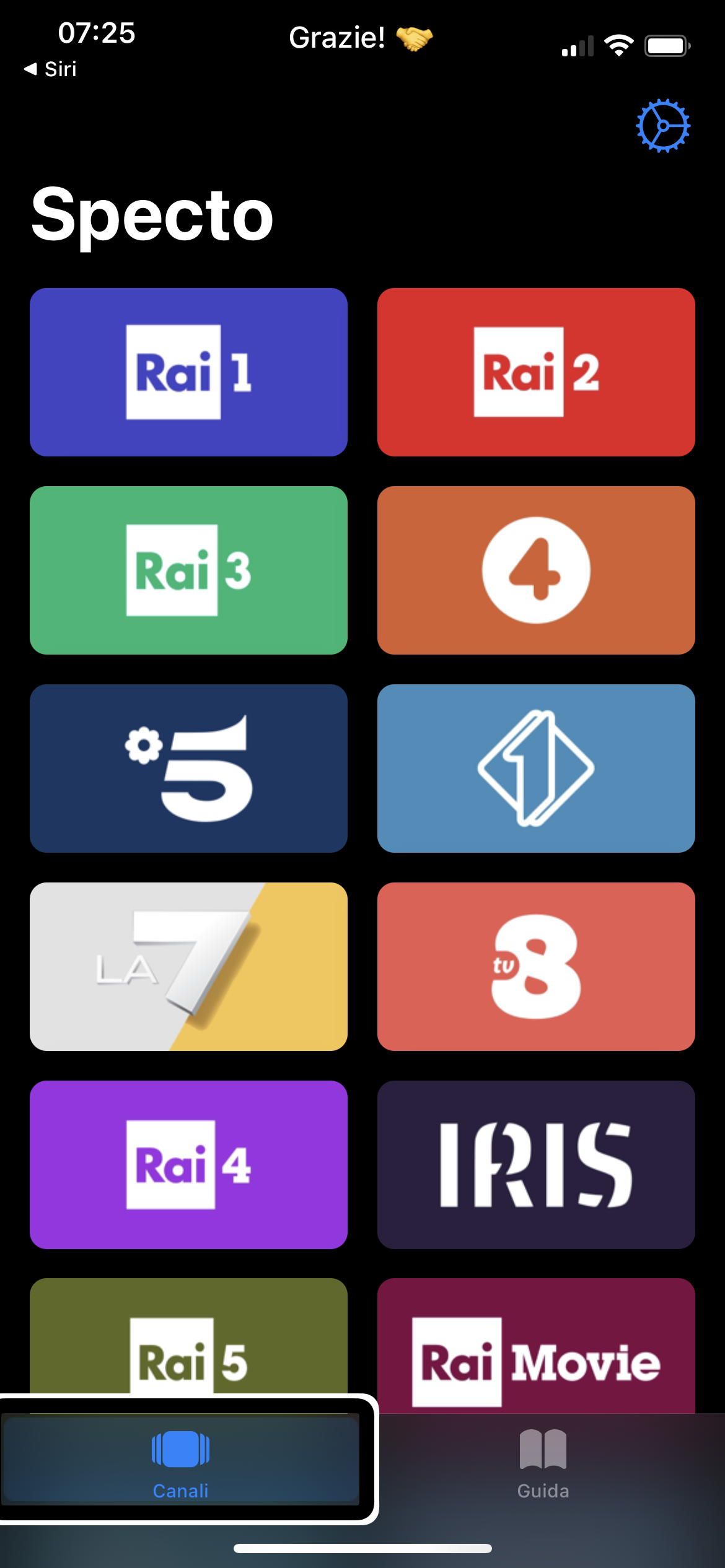 nell’immagine uno screenshot dell’iPhone aperto sulla pagina home dell’applicazione Specto