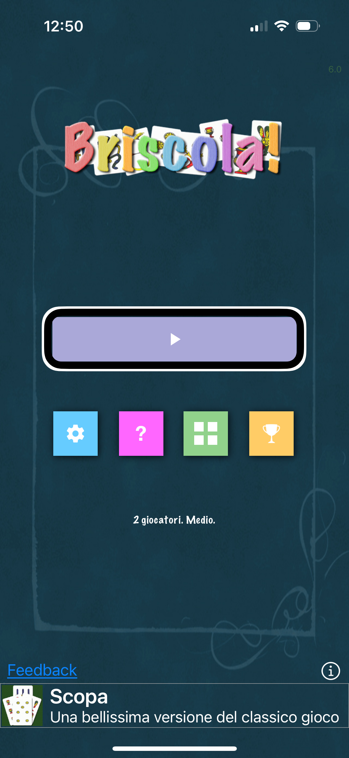 nell’immagine uno screenshot dell’iPhone aperto sull’applicazione Briscola!