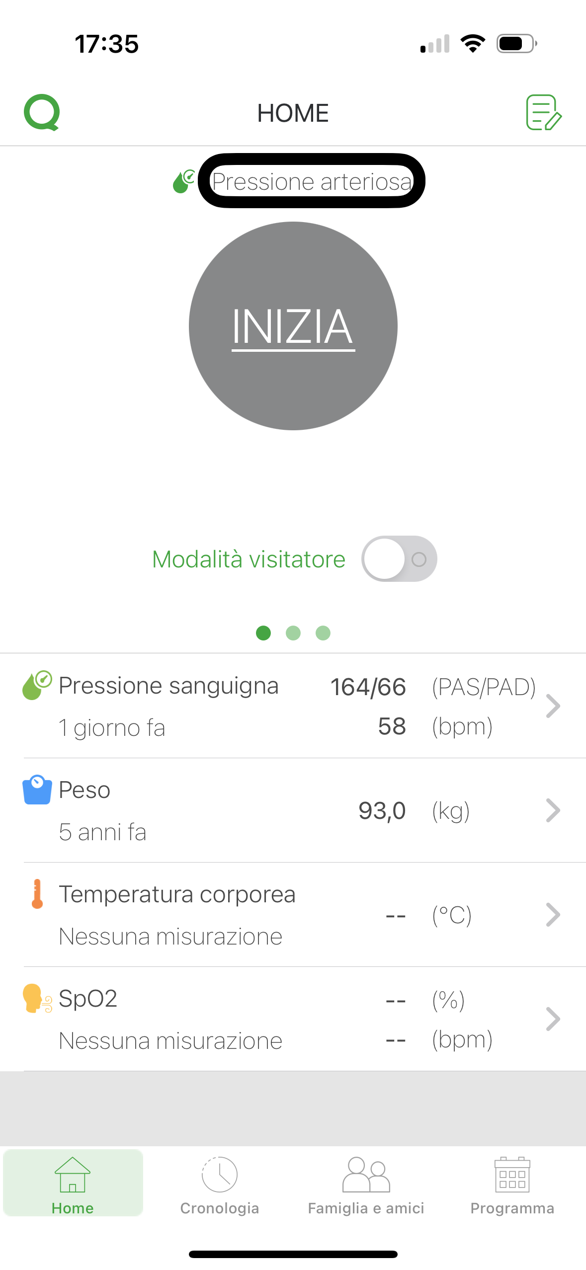 nell’immagine uno screenshot dell’iPhone aperto sull’applicazione Qardio