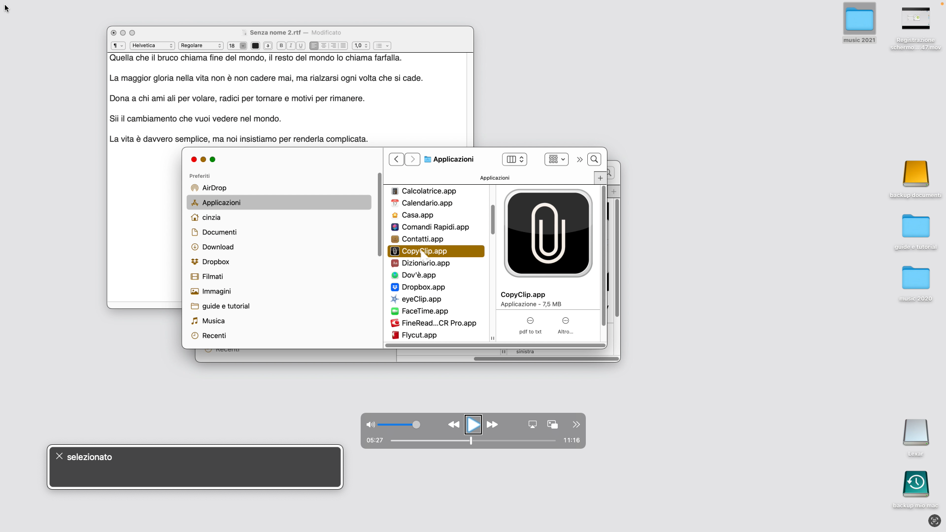 nell’immagine un screenshot del Mac mentre è in uso CopyClip