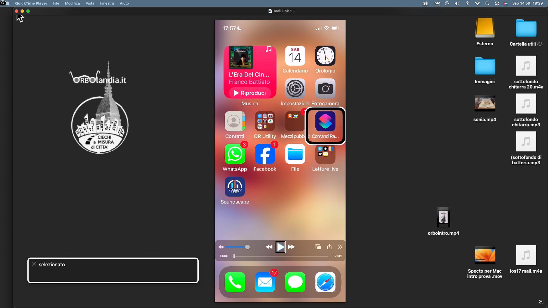 l’immagine uno screenshot del Mac con duplicato sullo schermo il logo di Orbolandia a sinistra e in centro lo schermo dell’iPhone mentre crea un tutorial