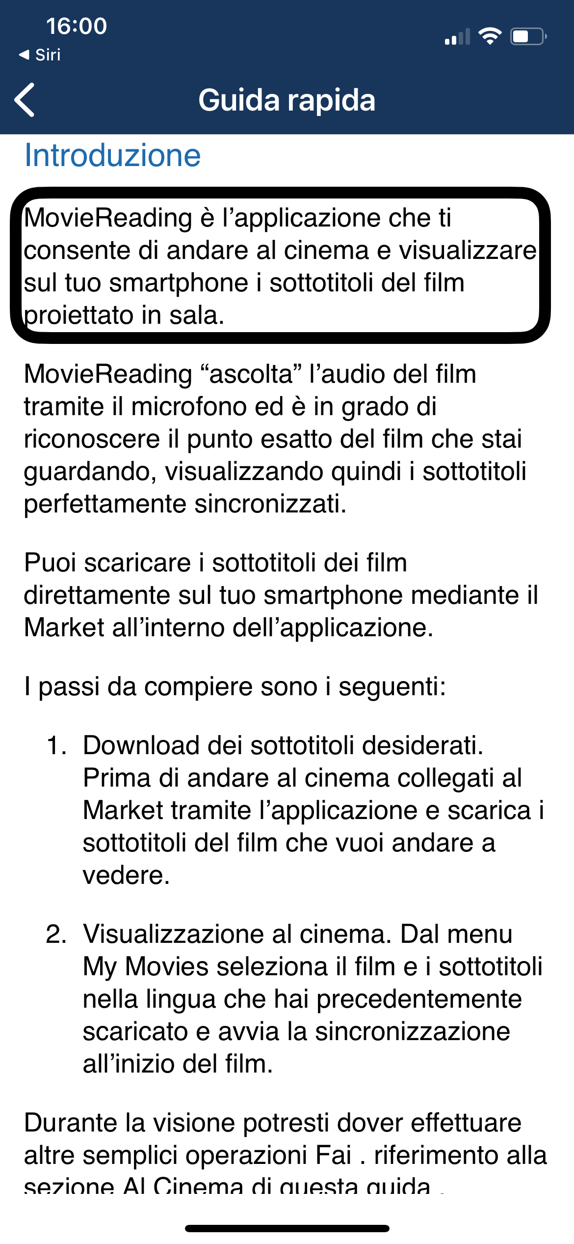 nell’immagine uno screenshot dell’iPhone aperto sulla home di MovieReading