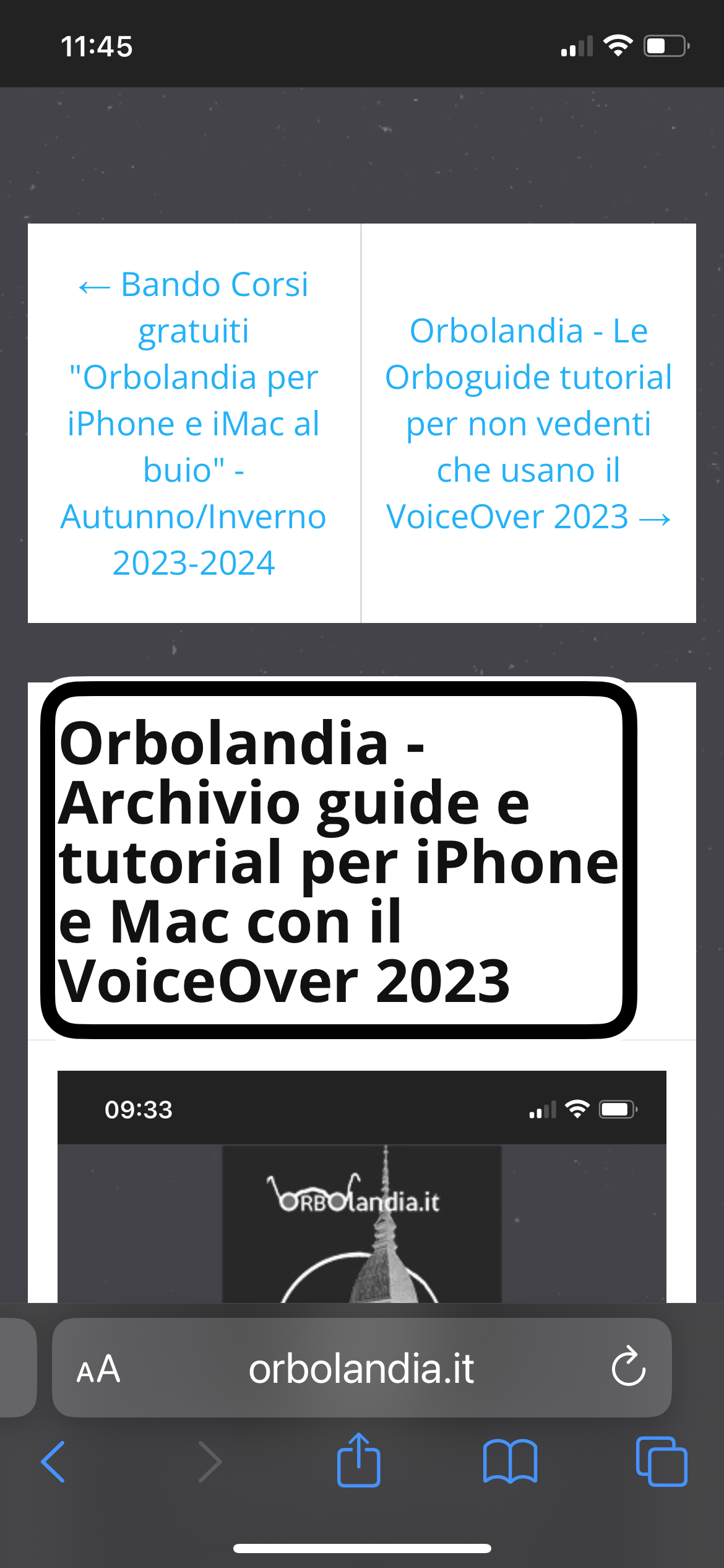 nell’immagine uno screenshot della pagina di Orbolandia aperta su Safari, la pagina è la stessa che è presa in esame nel tutorial ma con uno screenshot a misura di schermo e non di articolo