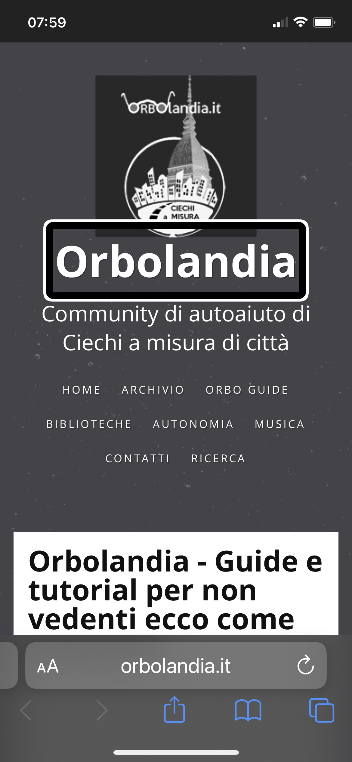 nell’immagine uno screenshot dell’iPhone aperto su Safari e più precisamente sul sito di Orbolandia