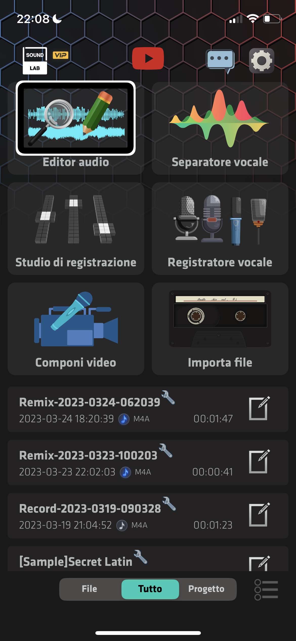 nell’immagine uno screenshot dell’iPhone aperto sull’applicazione SoundLab