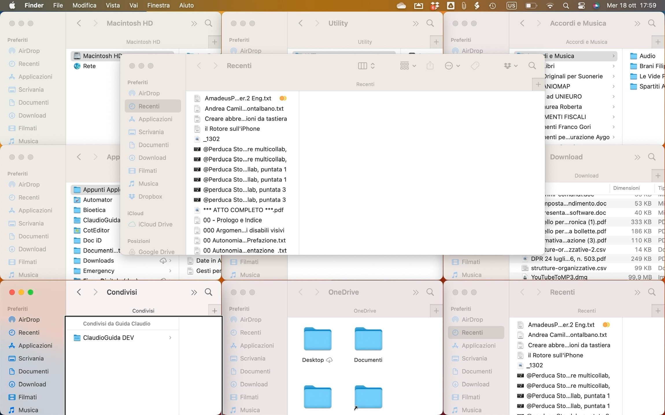nell’immagine uno screenshot del desktop del Mac con sullo schermo aperte diverse cartelle sistemate in modo autonomo