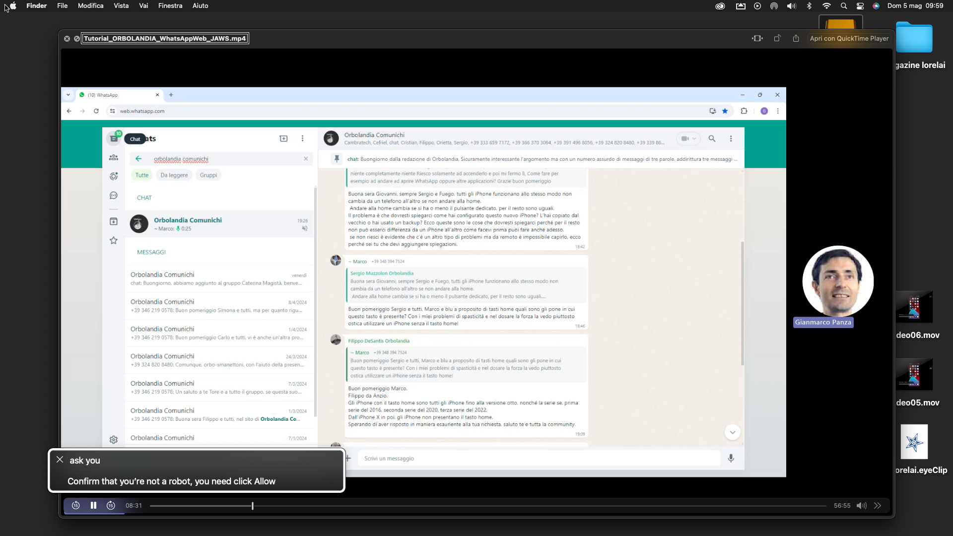nell’immagine uno screenshot del pc aperto su WhatsApp web