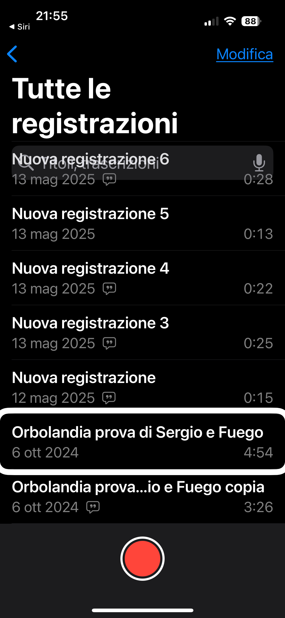 nell’immagine uno screenshot dell’iPhone aperto nell’applicazione Memo vocali