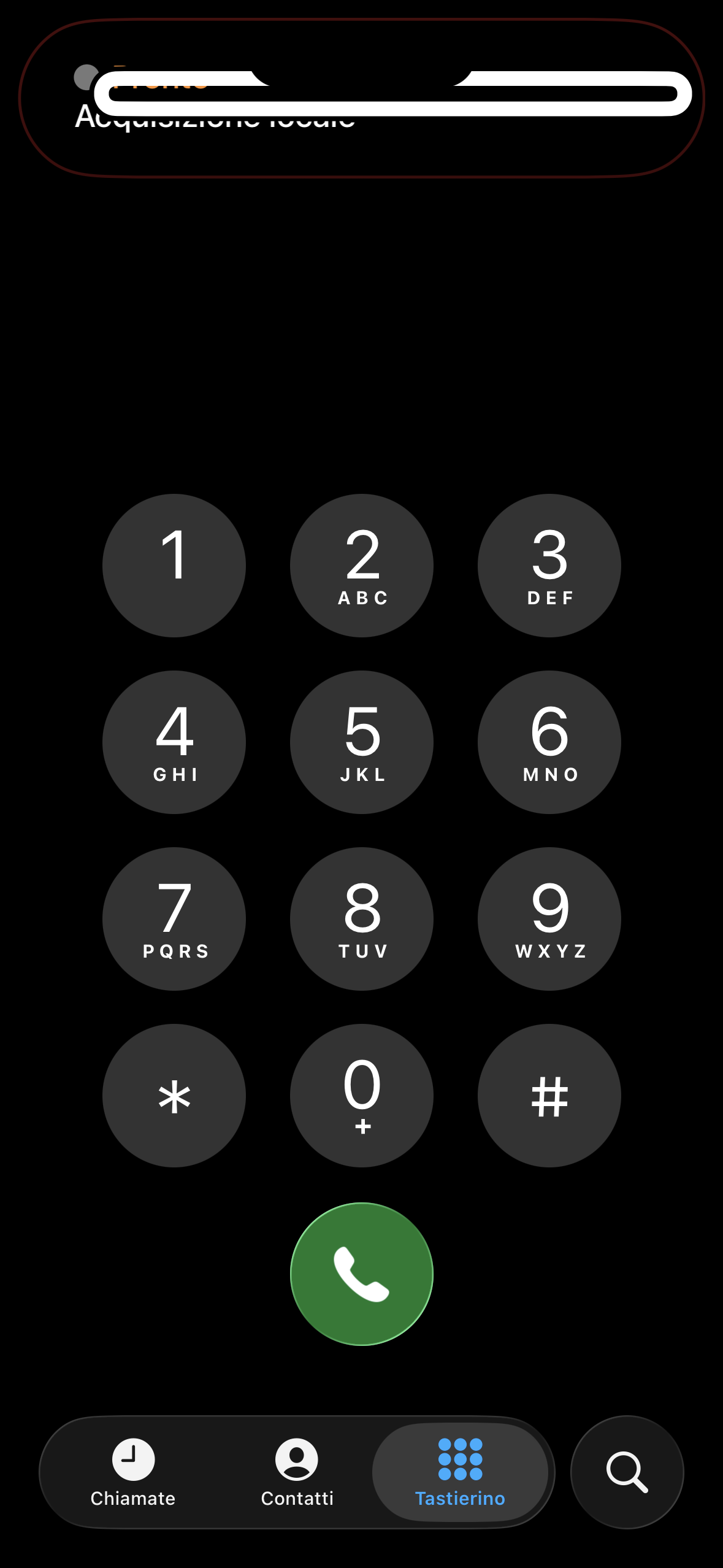 nell’immagine uno screenshot dell’iPhone aperto nell’applicazione telefono pronto per ricevere una telefonata da registrare