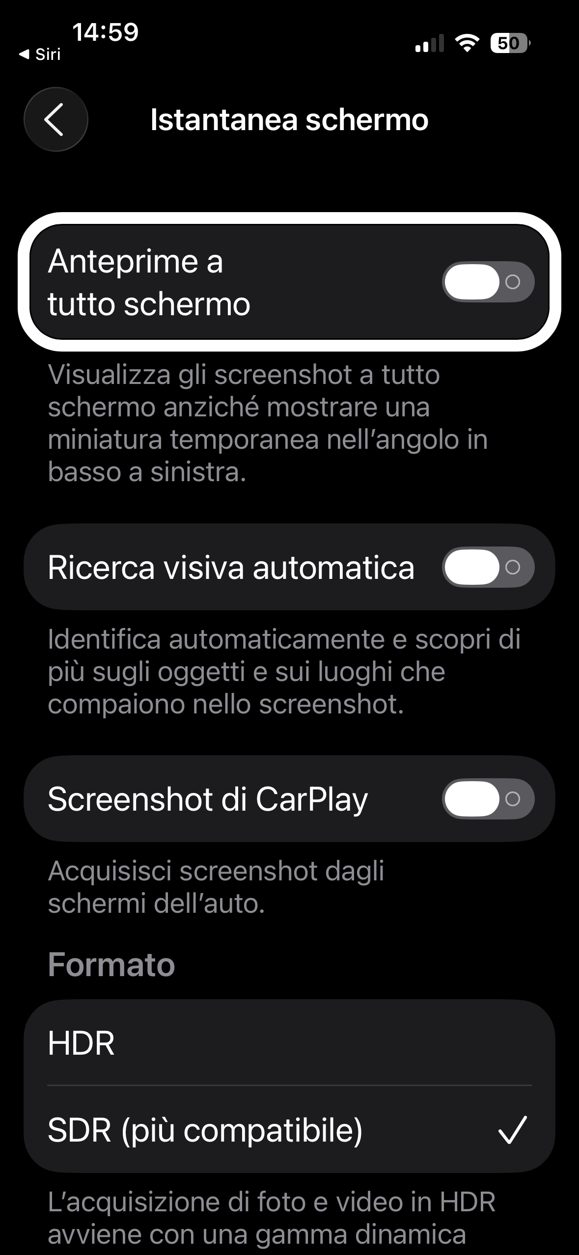nell’immagine uno screenshot dell’iPhone aperto in impostazioni