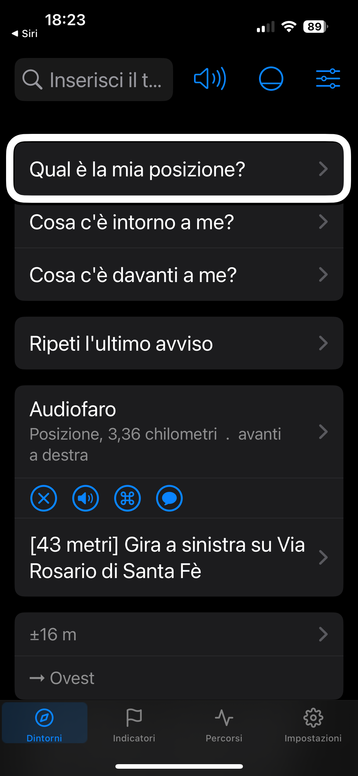 nell’immagine uno screenshot dell’iPhone aperto nell’applicazione VoiceVista mentre è in uso