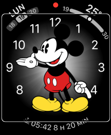 nell’immagine uno screenshot di un Apple Watch con il quadrante di Topolino