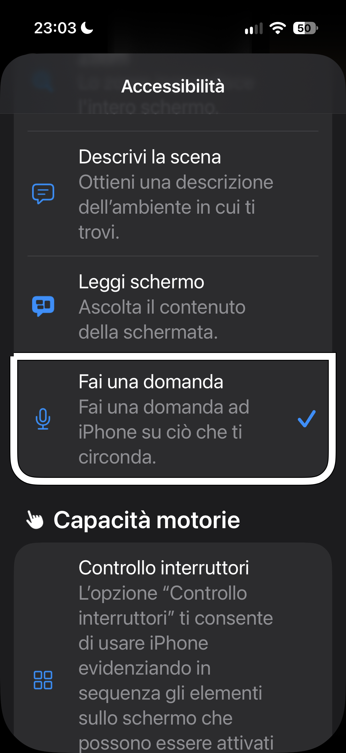 nell’immagine uno screenshot dell’iPhone mentre sta modificando le impostazioni del tasto azione