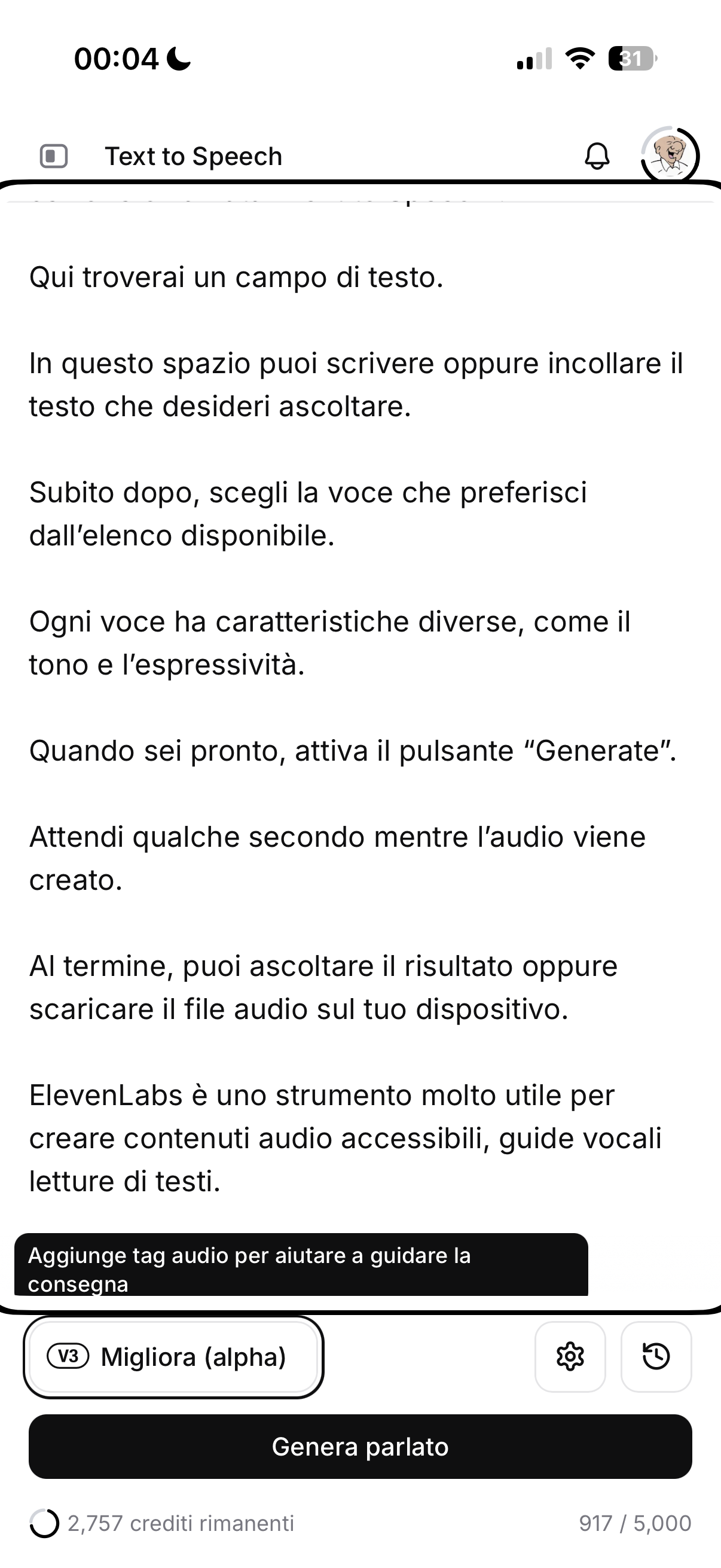nell’immagine uno screenshot dell’iPhone aperto su Safari alla pagina di Eleven labs