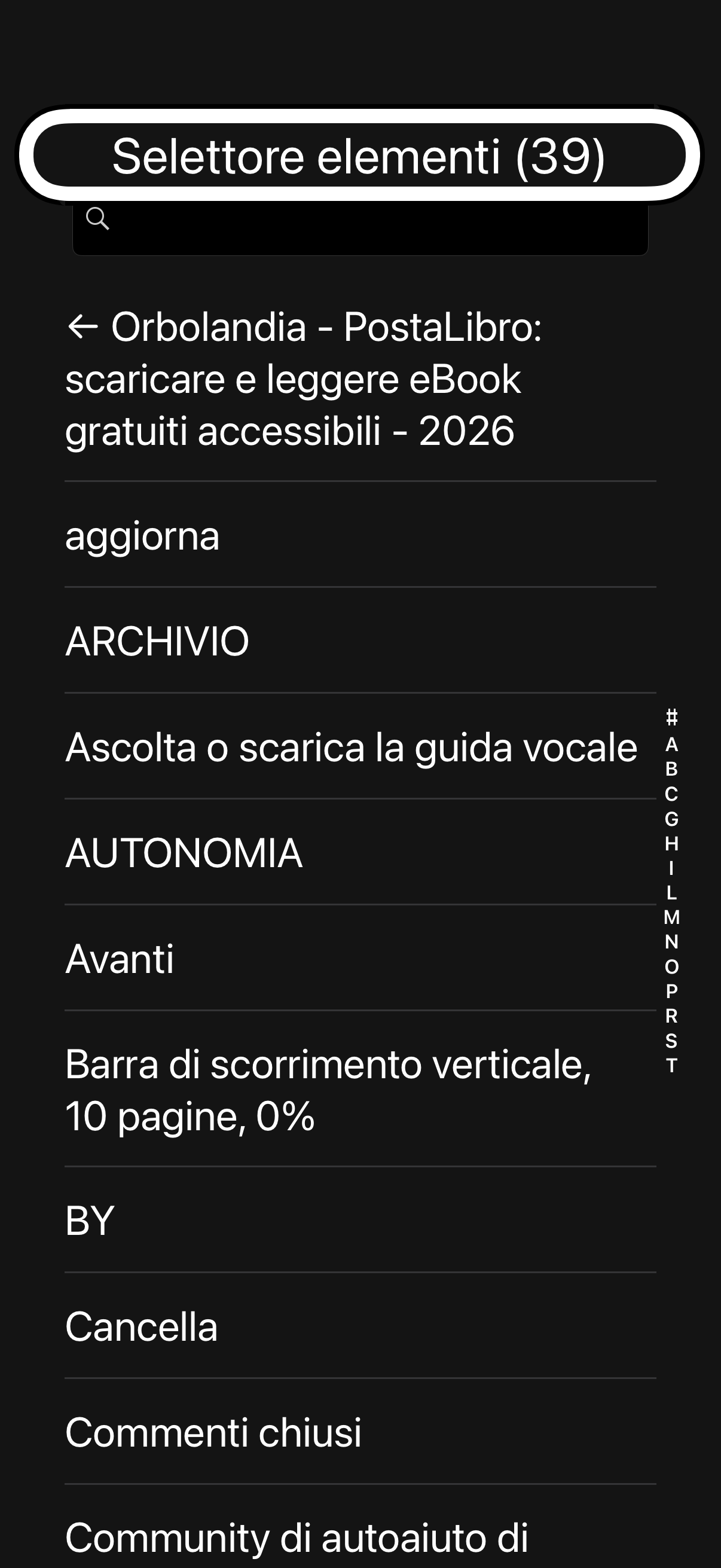 nell’immagine uno screenshot dell’iPhone mentre si sta testando il gesto triplo tocco con due dita per il selettore elementi