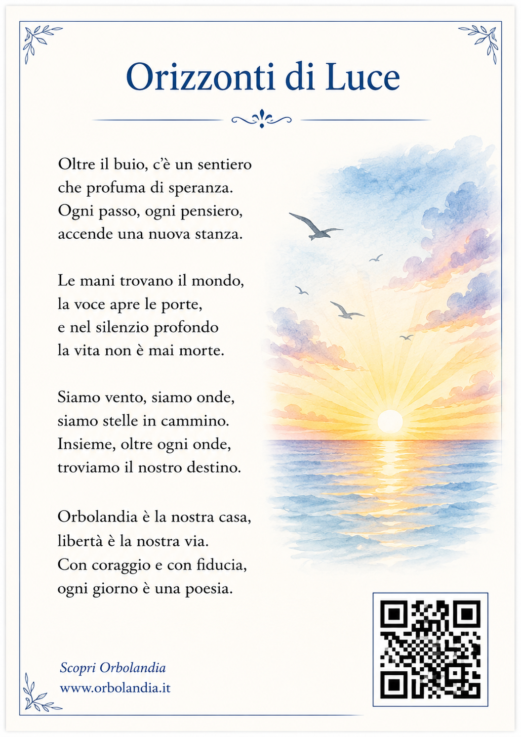 nell’immagine la locandina utilizzata per l’articolo e per il tutorial, che contiene una poesia un disegno ad acquerello e un QR code