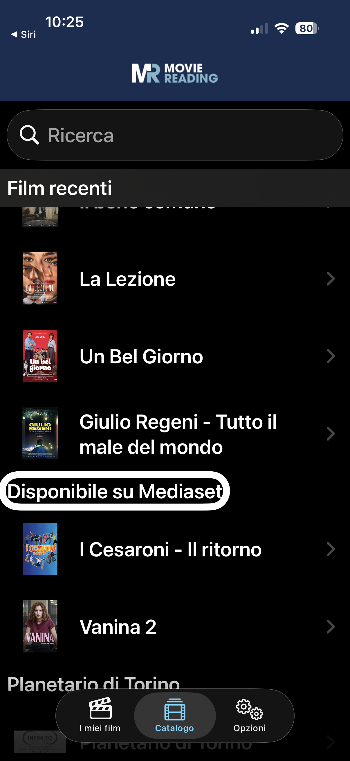nell’immagine uno screenshot dell’iPhone aperto nell’applicazione movie reading e più precisamente nella schermata iniziale