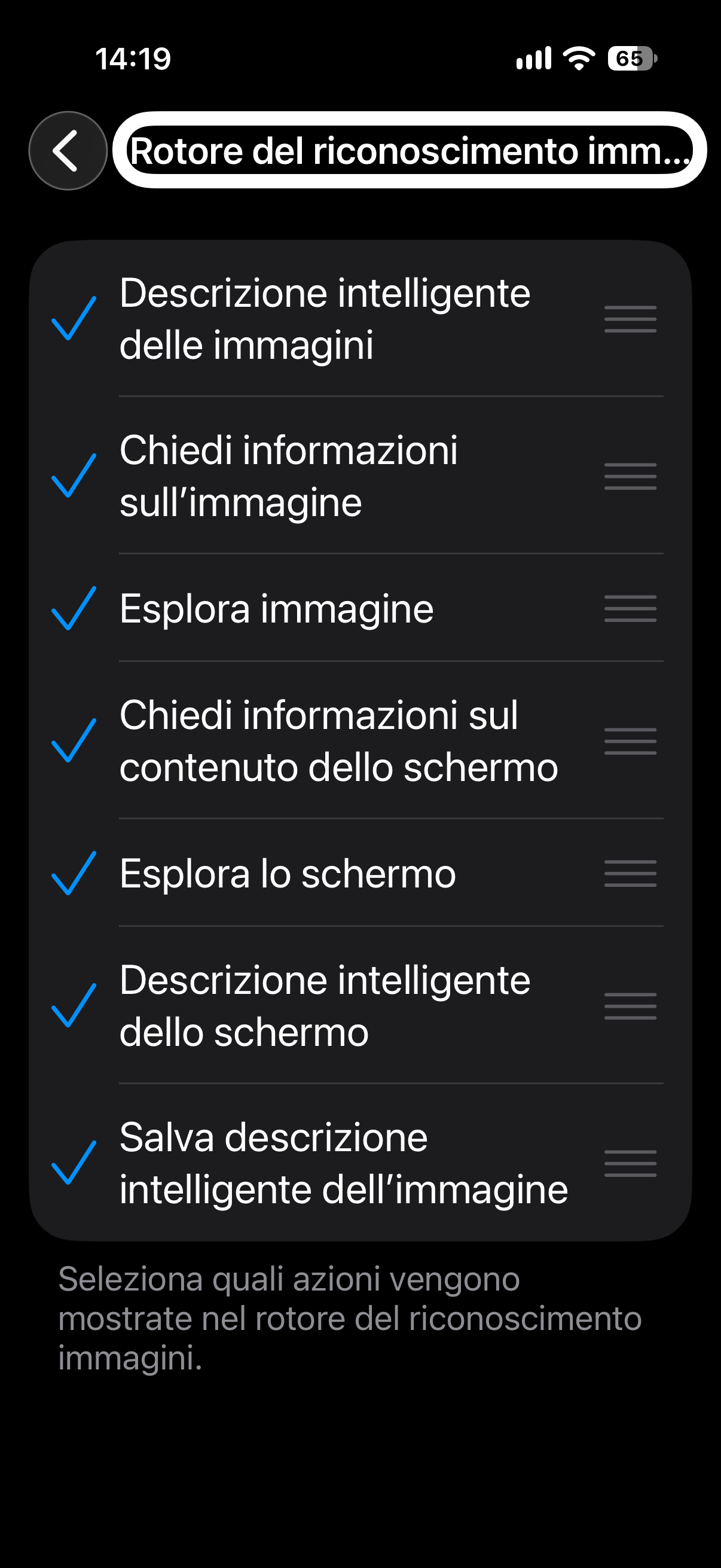 nell’immagine uno screenshot dell’iPhone aperto in impostazioni, VoiceOver, rotore