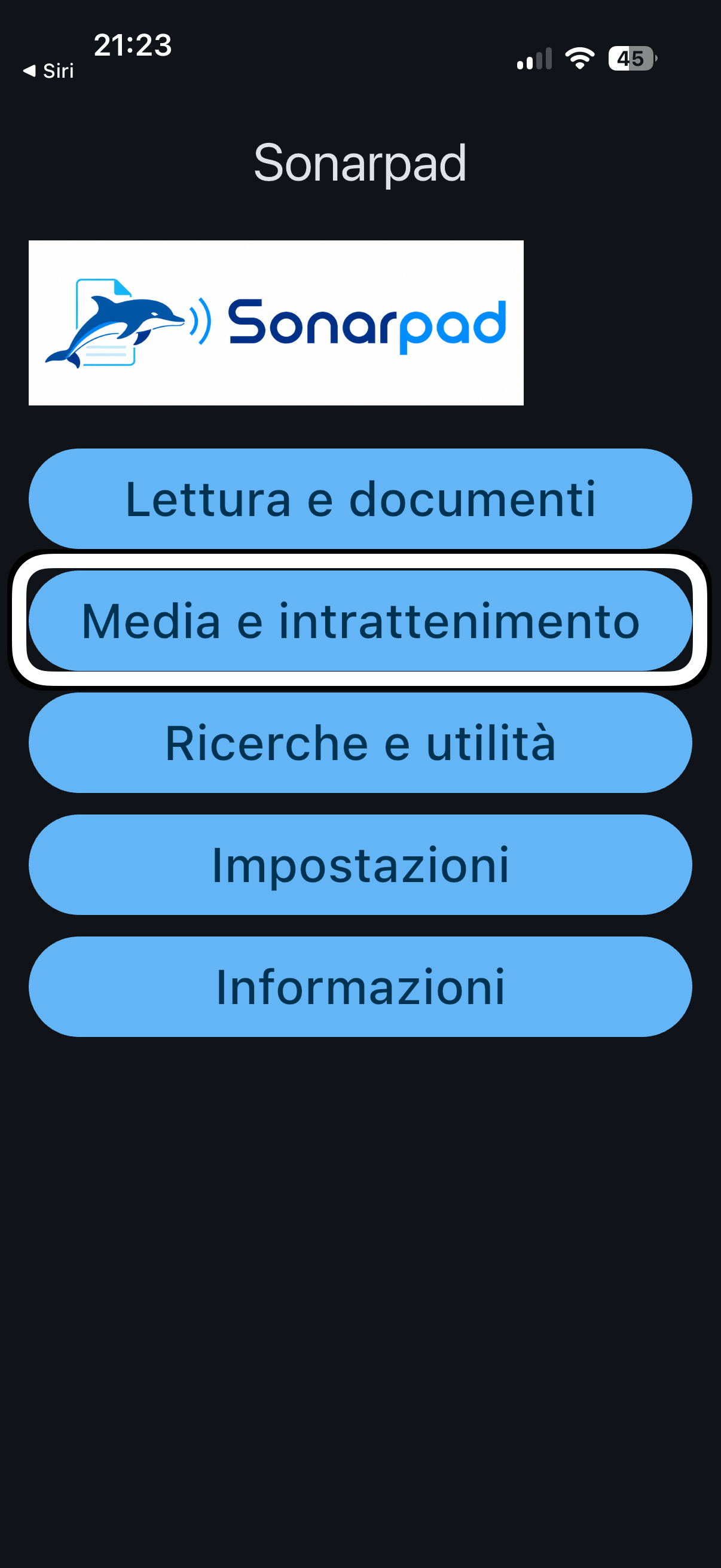 nell’immagine uno screenshot dell’iPhone aperto nella pagina dell’applicazione SonarPad 